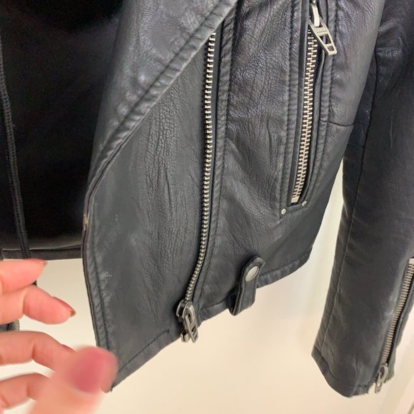 Blank NYC NEO Black Vegan Leather Zip Moto Jacket removable knit hood XS - Picture 8 of 14